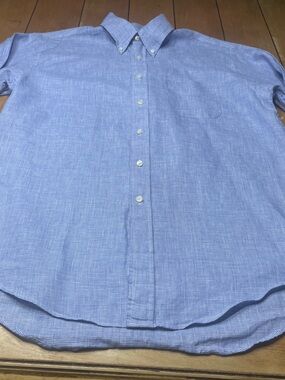 Brooks Brothers 100% Irish Linen Light Blue Checked Button-Down Shirt Size Large